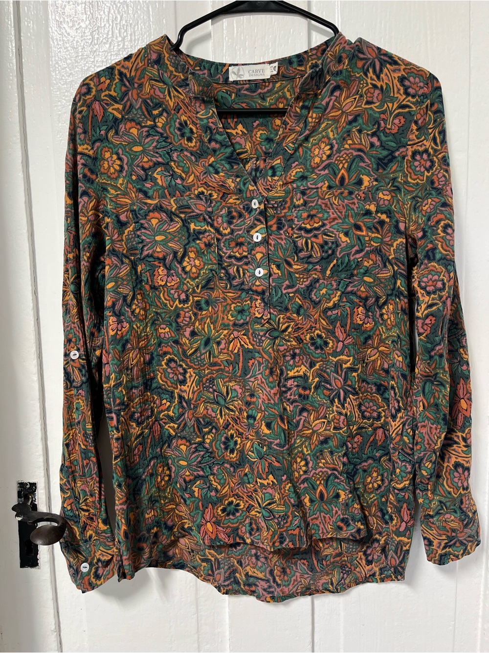 Carve Designs Dylan Gauze Shirt XS Floral Boho Long Sleeve Popover Blouse